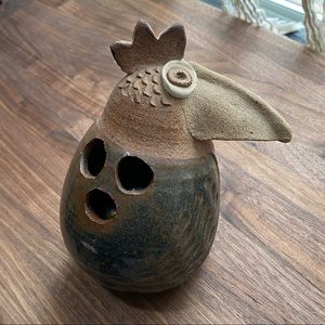 Unique Clay Pottery Bird Sculpture Figurine Toothbrush Holder